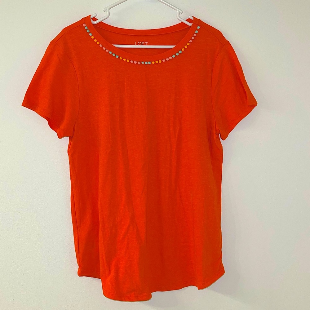 NWOT loft orange embellished t shirt size large